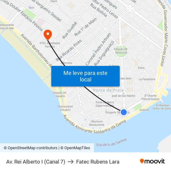 Av. Rei Alberto I (Canal 7) to Fatec Rubens Lara map