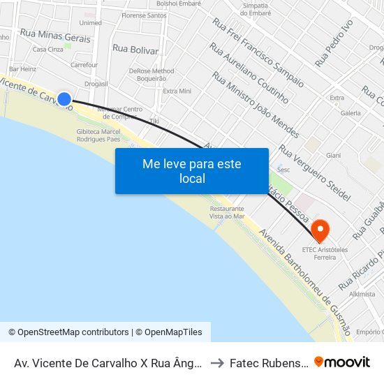 Av. Vicente De Carvalho X Rua Ângelo Guerra to Fatec Rubens Lara map