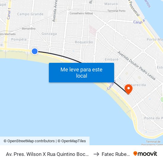 Av. Pres. Wilson X Rua Quintino Bocaiúva - Municipais to Fatec Rubens Lara map