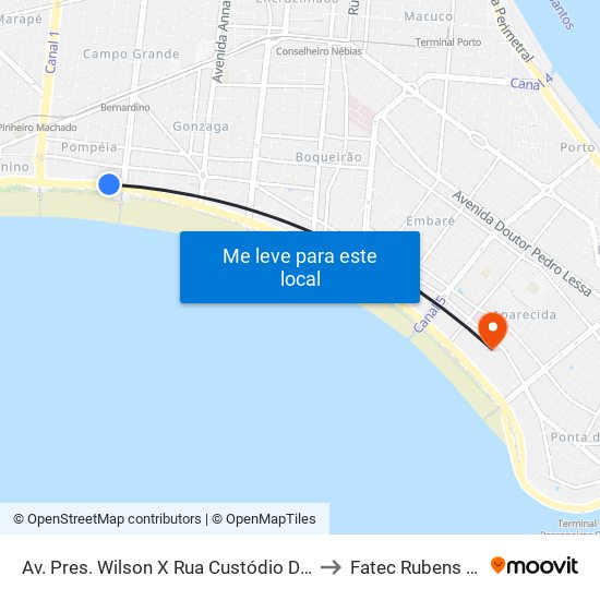 Av. Pres. Wilson X Rua Custódio De Melo to Fatec Rubens Lara map