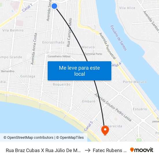 Rua Braz Cubas X Rua Júlio De Mesquita to Fatec Rubens Lara map