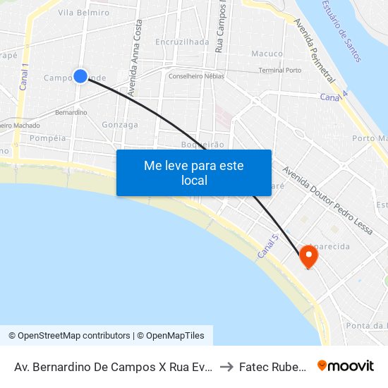 Av. Bernardino De Campos X Rua Evaristo Da Veiga to Fatec Rubens Lara map