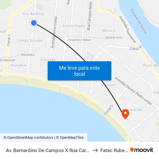 Av. Bernardino De Campos X Rua Carvalho De Mendonça to Fatec Rubens Lara map