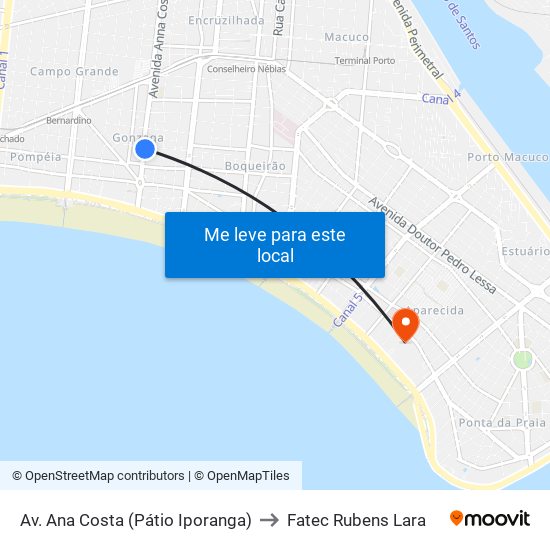 Av. Ana Costa (Pátio Iporanga) to Fatec Rubens Lara map