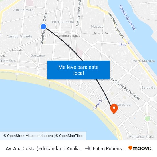 Av. Ana Costa (Educandário Anália Franco) to Fatec Rubens Lara map