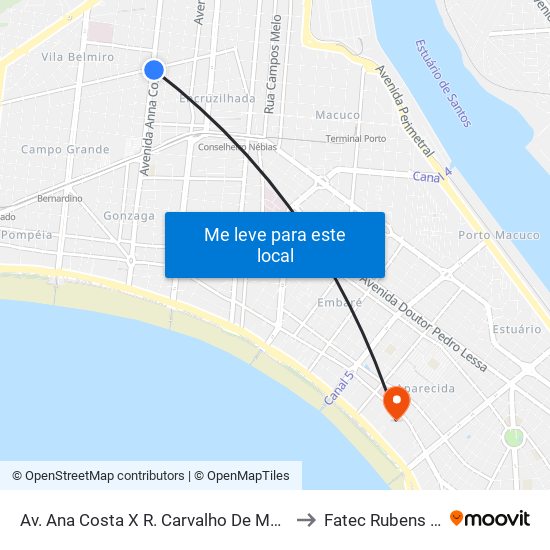 Av. Ana Costa X R. Carvalho De Mendonça to Fatec Rubens Lara map