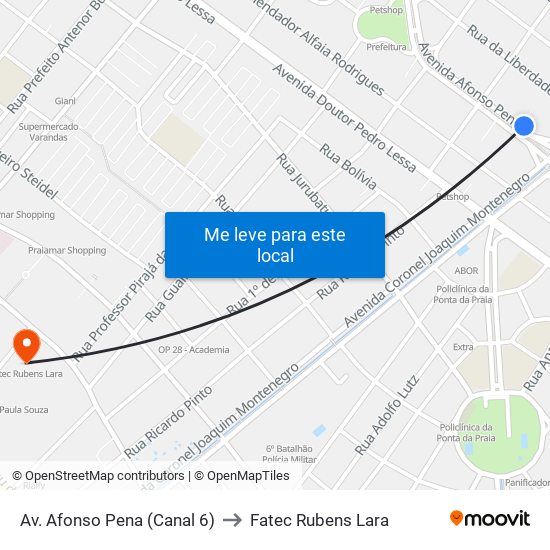 Av. Afonso Pena (Canal 6) to Fatec Rubens Lara map