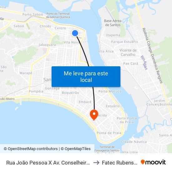 Rua João Pessoa X Av. Conselheiro Nébias to Fatec Rubens Lara map