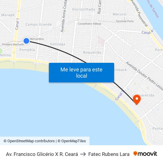 Av. Francisco Glicério X R. Ceará to Fatec Rubens Lara map
