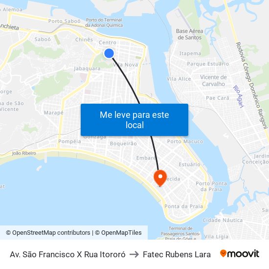 Av. São Francisco X Rua Itororó to Fatec Rubens Lara map