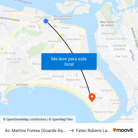 Av. Martins Fontes (Guarde Aqui) to Fatec Rubens Lara map