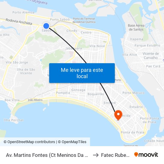 Av. Martins Fontes (Ct Meninos Da Vila) Municipais to Fatec Rubens Lara map