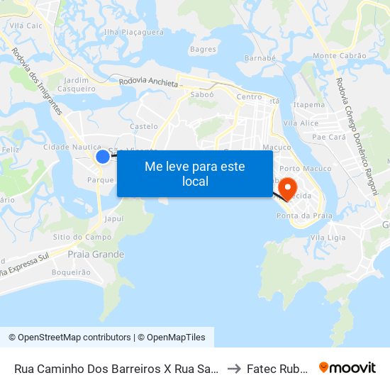 Rua Caminho Dos Barreiros X Rua Saulo De Castro Bicudo to Fatec Rubens Lara map