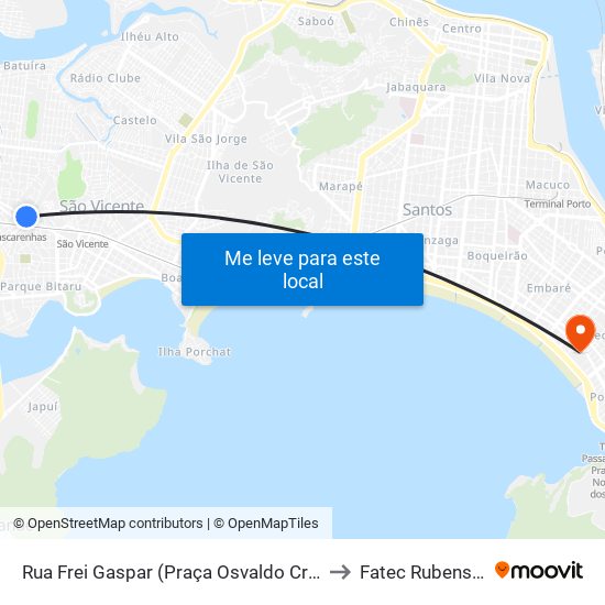 Rua Frei Gaspar (Praça Osvaldo Cruz/Extra) to Fatec Rubens Lara map