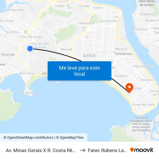 Av. Minas Gerais X R. Costa Rêgo to Fatec Rubens Lara map