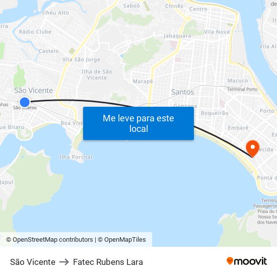 São Vicente to Fatec Rubens Lara map