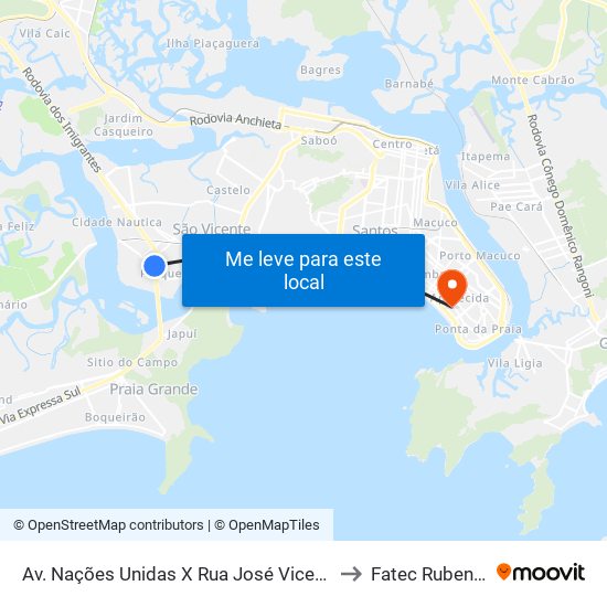 Av. Nações Unidas X Rua José Vicente De Barros to Fatec Rubens Lara map