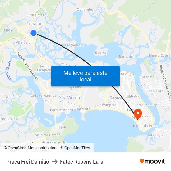 Praça Frei Damião to Fatec Rubens Lara map