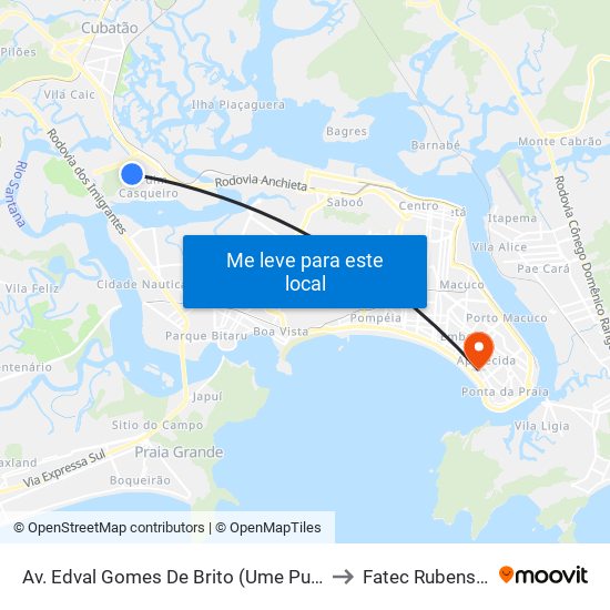Av. Edval Gomes De Brito (Ume Pucciarello) to Fatec Rubens Lara map