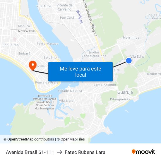 Avenida Brasil 61-111 to Fatec Rubens Lara map