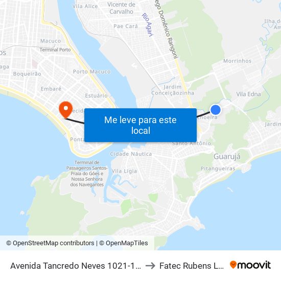 Avenida Tancredo Neves 1021-1071 to Fatec Rubens Lara map