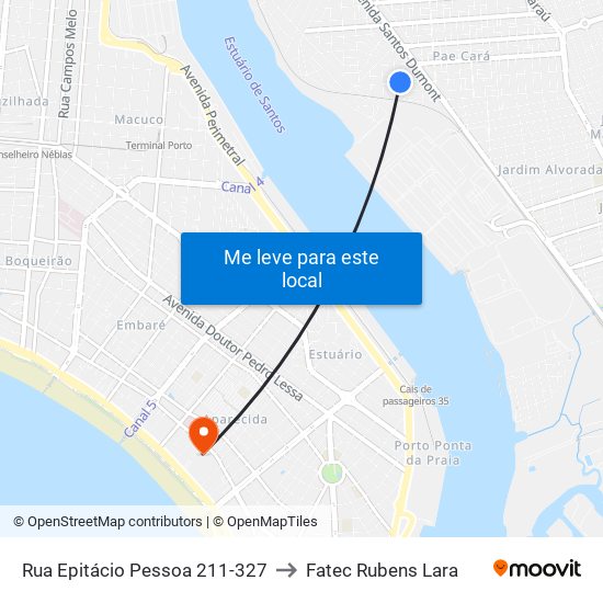 Rua Epitácio Pessoa 211-327 to Fatec Rubens Lara map