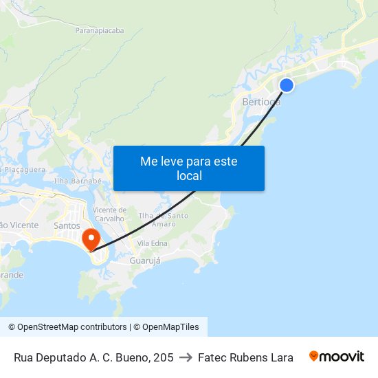 Rua Deputado A. C. Bueno, 205 to Fatec Rubens Lara map