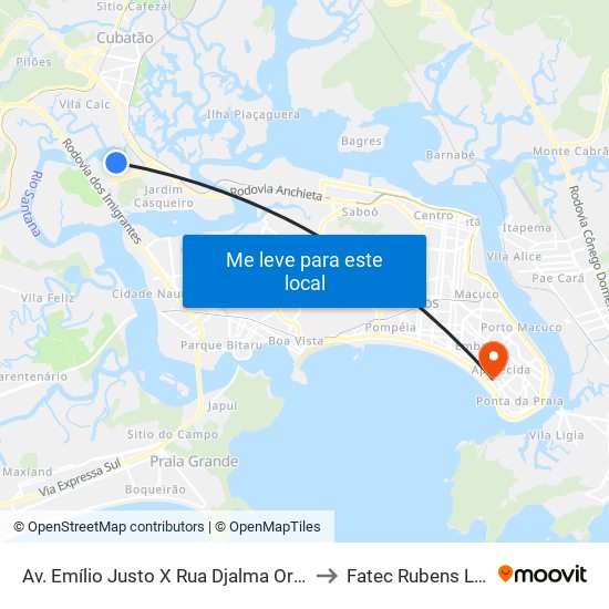 Av. Emílio Justo X Rua Djalma Ortega to Fatec Rubens Lara map