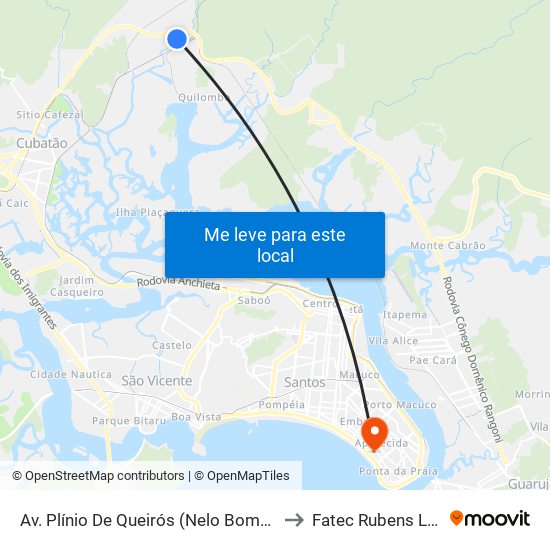 Av. Plínio De Queirós (Nelo Bombas) to Fatec Rubens Lara map