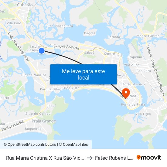 Rua Maria Cristina X Rua São Vicente to Fatec Rubens Lara map