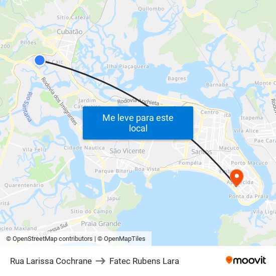Rua Larissa Cochrane to Fatec Rubens Lara map