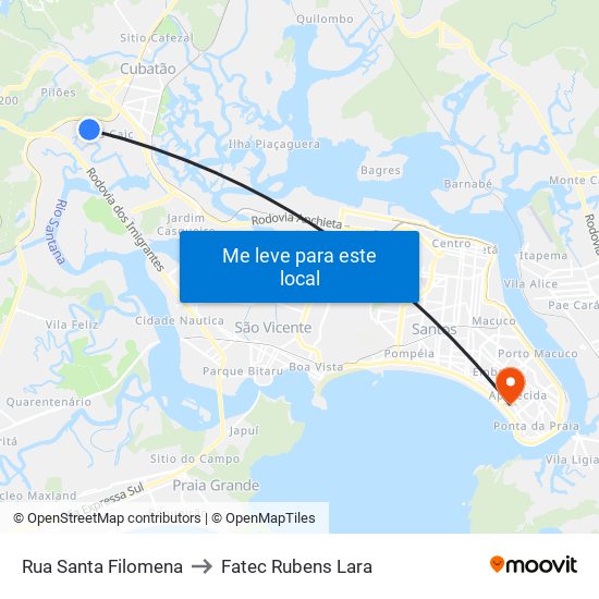 Rua Santa Filomena to Fatec Rubens Lara map