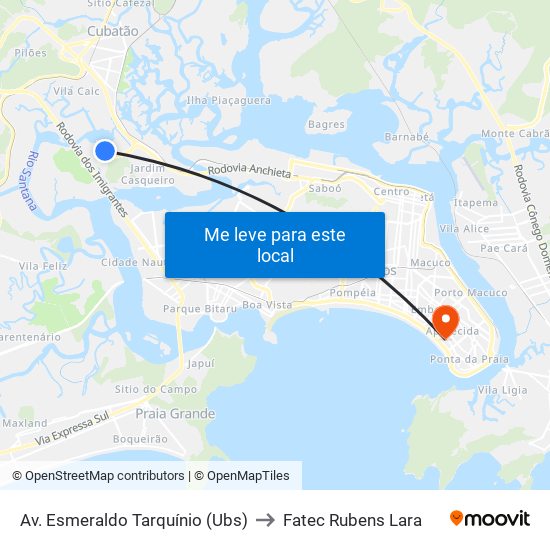 Av. Esmeraldo Tarquínio (Ubs) to Fatec Rubens Lara map