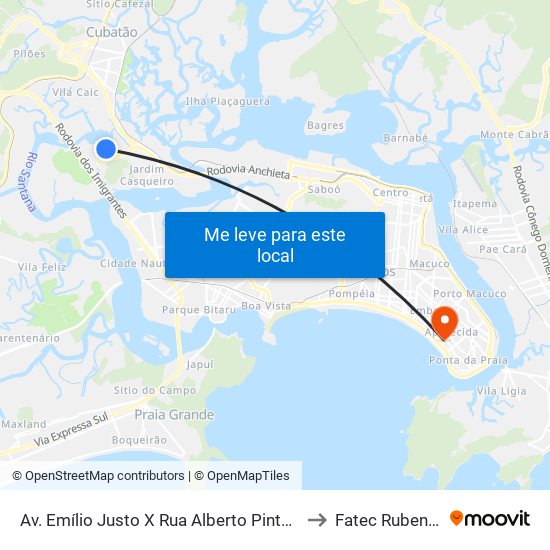 Av. Emílio Justo X Rua Alberto Pinto De Carvalho to Fatec Rubens Lara map