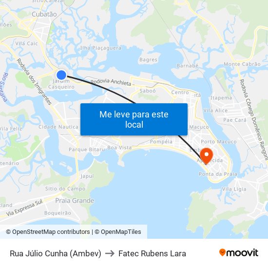 Rua Júlio Cunha (Ambev) to Fatec Rubens Lara map