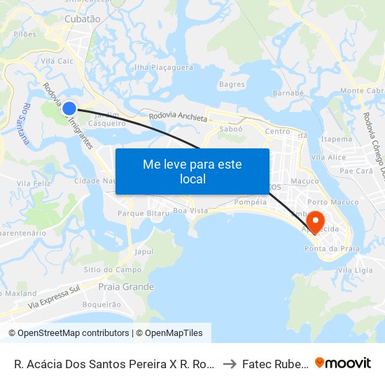 R. Acácia Dos Santos Pereira X R. Roberto Mario Santini to Fatec Rubens Lara map