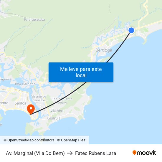 Av. Marginal (Vila Do Bem) to Fatec Rubens Lara map