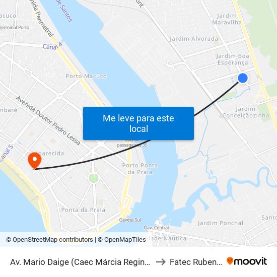 Av. Mario Daige (Caec Márcia Regina Dos Santos) to Fatec Rubens Lara map