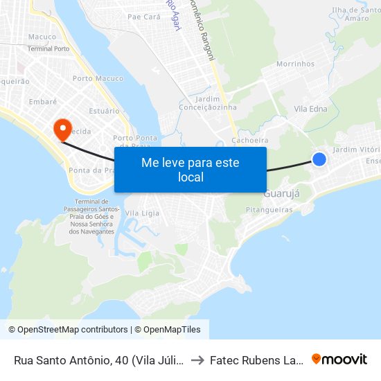 Rua Santo Antônio, 40 (Vila Júlia) to Fatec Rubens Lara map
