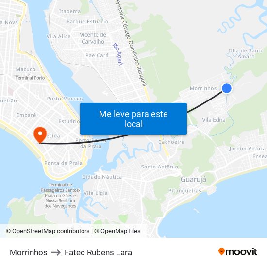 Morrinhos to Fatec Rubens Lara map