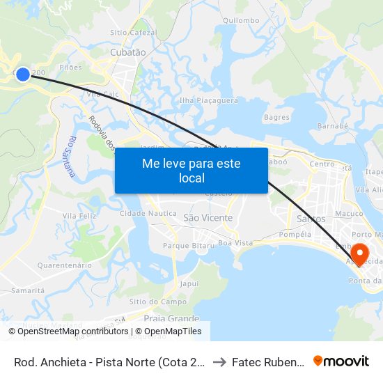 Rod. Anchieta - Pista Norte (Cota 200/Retorno) to Fatec Rubens Lara map