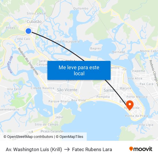 Av. Washington Luís (Krill) to Fatec Rubens Lara map