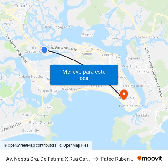 Av. Nossa Sra. De Fátima X Rua Carlos Gomes to Fatec Rubens Lara map