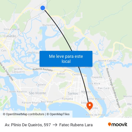 Av. Plínio De Queirós, 597 to Fatec Rubens Lara map