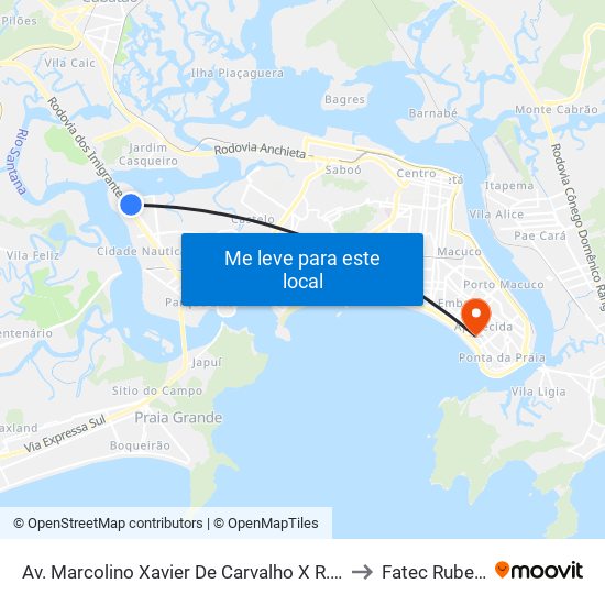 Av. Marcolino Xavier De Carvalho X R. Fabiano De Lucena to Fatec Rubens Lara map