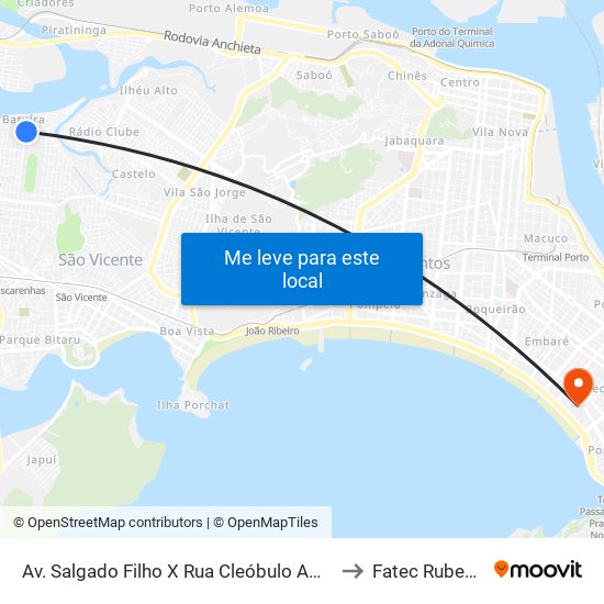 Av. Salgado Filho X Rua Cleóbulo Amazonas Duarte to Fatec Rubens Lara map