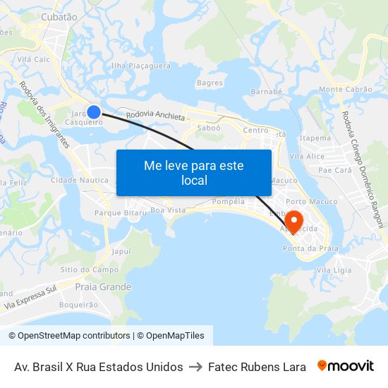 Av. Brasil X Rua Estados Unidos to Fatec Rubens Lara map