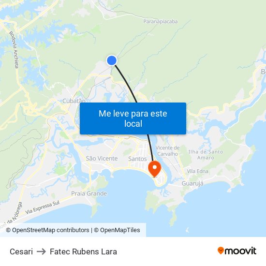 Cesari to Fatec Rubens Lara map