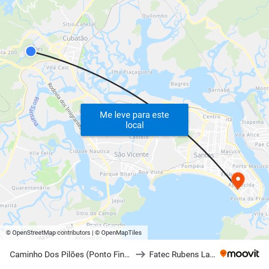 Caminho Dos Pilões (Ponto Final) to Fatec Rubens Lara map