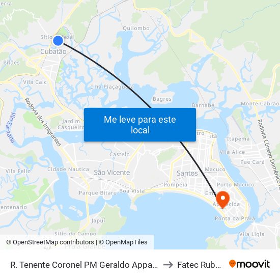 R. Tenente Coronel PM Geraldo Appareci (Garagem Fênix) to Fatec Rubens Lara map